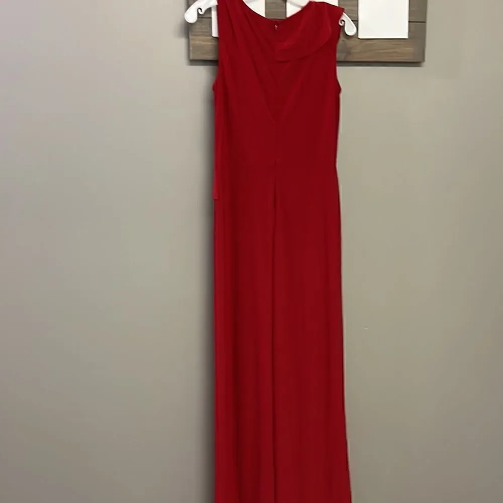 Bebe Red V-Neck Sleeveless Ruffled Wide Leg Back Zip-Up Jumpsuit- Size 6